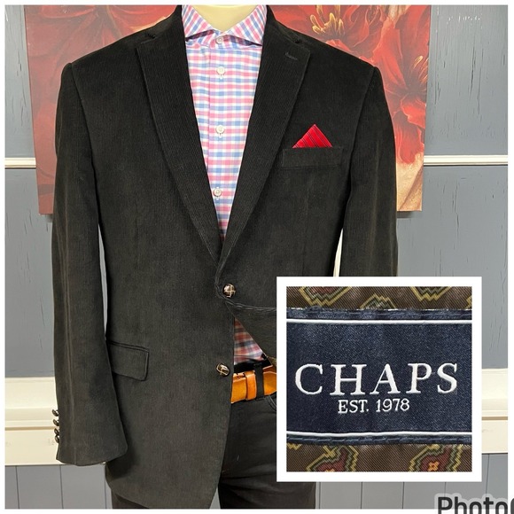 Chaps Corduroy Blazer Jacket Sport Coat Mens 44R Classic Fit Cotton Black - Picture 1 of 11